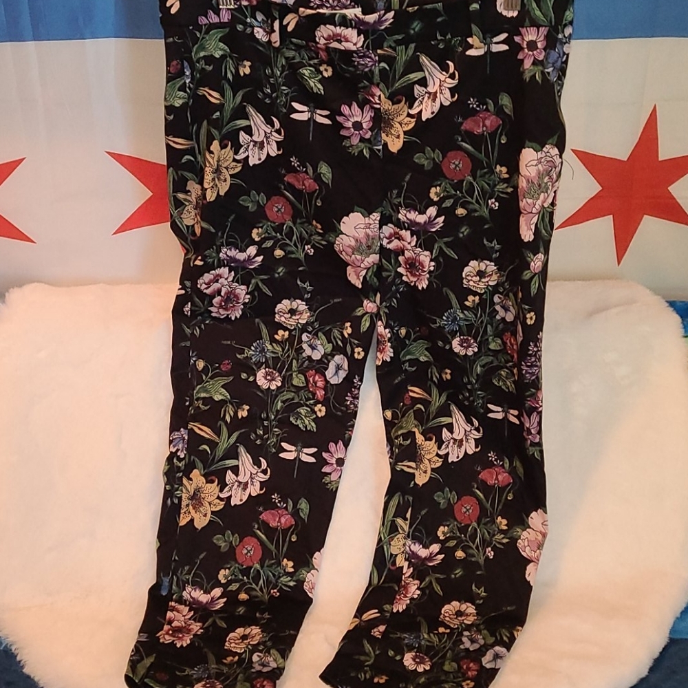 H&M Black Floral Super Stretch Trousers